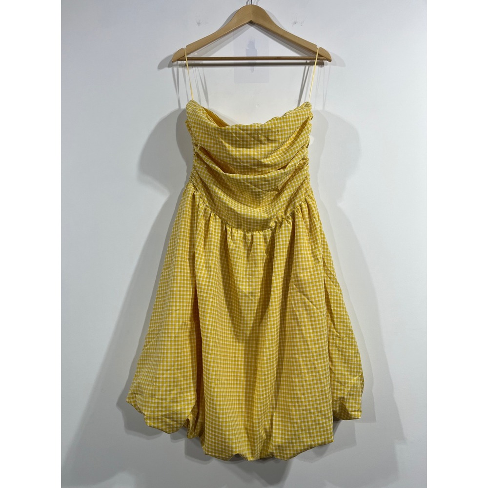 Fashion Nova Preppy Gingham Strapless‎ Drop Waist Bubble Hem Midi Dress Sz Large
